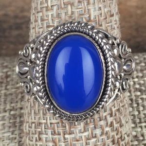 Sterling Silver Signed Suarti BA Blue Chalcedony Agate Stone Ring 10